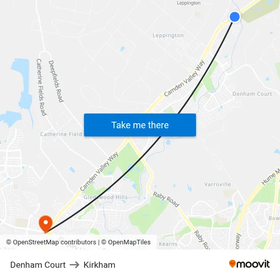 Denham Court to Kirkham map