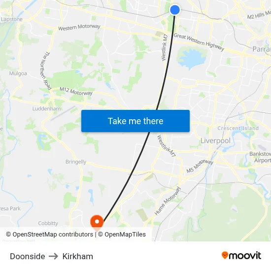 Doonside to Kirkham map