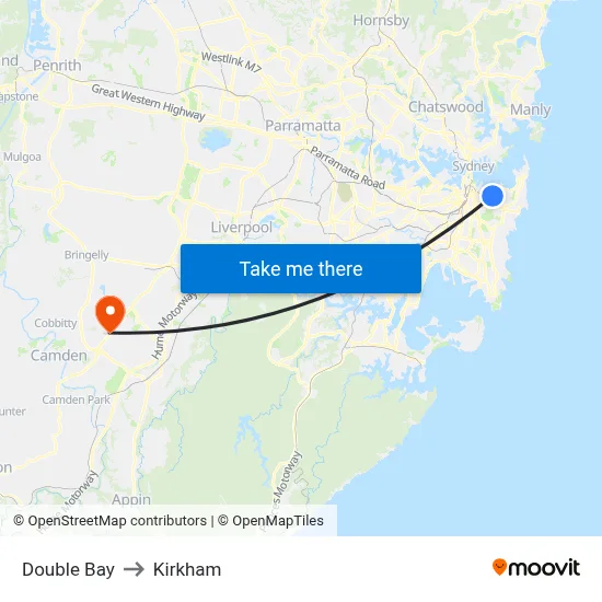 Double Bay to Kirkham map
