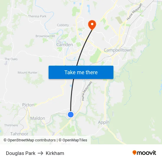 Douglas Park to Kirkham map