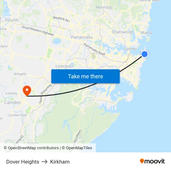 Dover Heights to Kirkham map