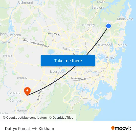 Duffys Forest to Kirkham map