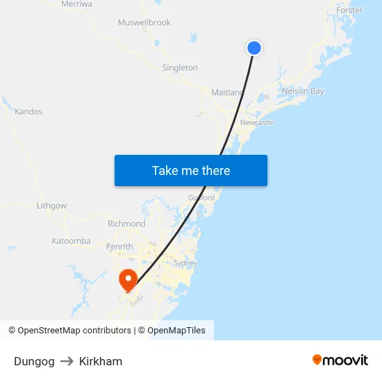 Dungog to Kirkham map