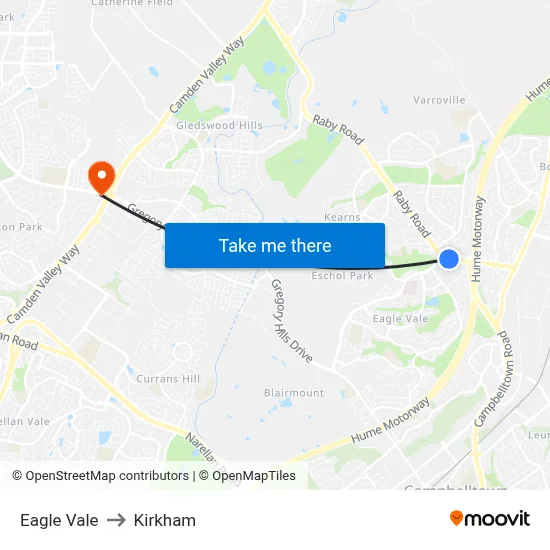 Eagle Vale to Kirkham map