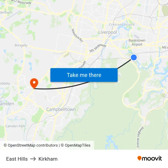 East Hills to Kirkham map