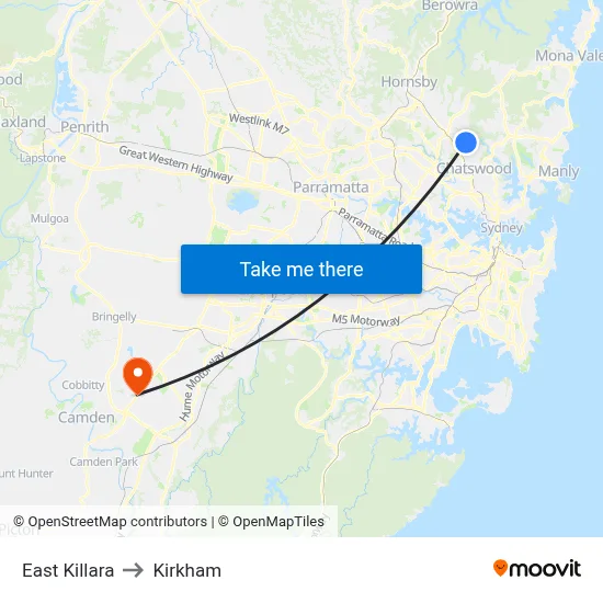 East Killara to Kirkham map