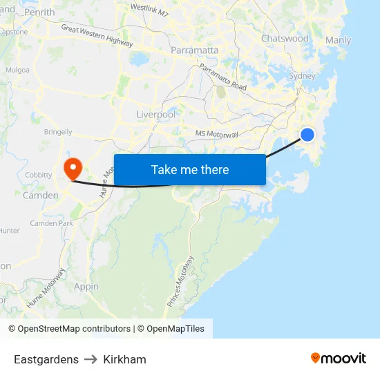 Eastgardens to Kirkham map