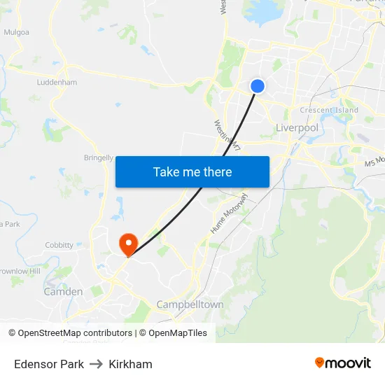 Edensor Park to Kirkham map