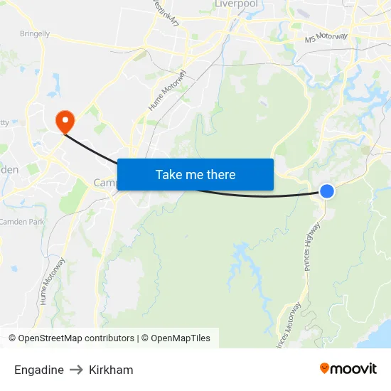 Engadine to Kirkham map