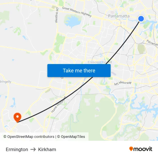 Ermington to Kirkham map