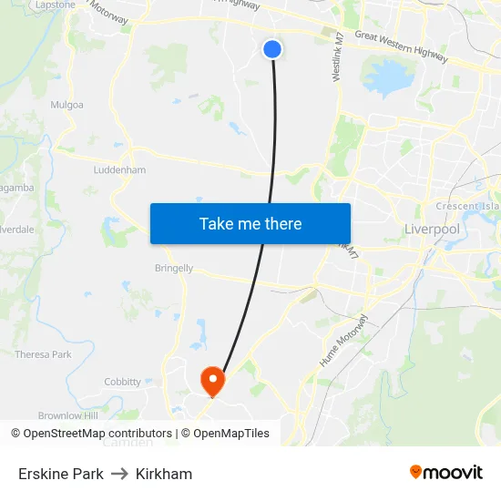 Erskine Park to Kirkham map