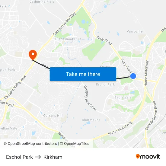 Eschol Park to Kirkham map