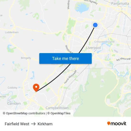 Fairfield West to Kirkham map