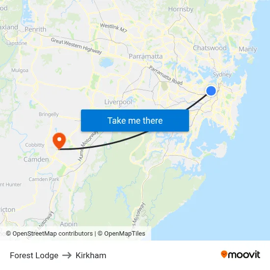 Forest Lodge to Kirkham map
