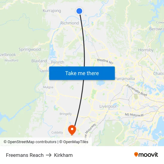 Freemans Reach to Kirkham map