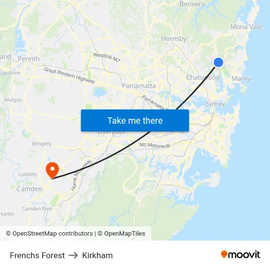 Frenchs Forest to Kirkham map
