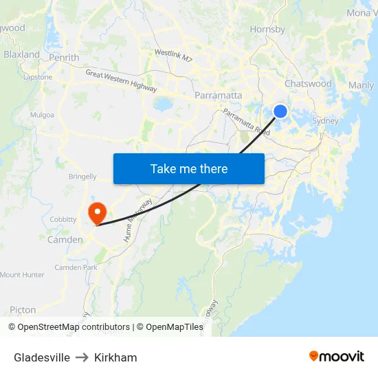 Gladesville to Kirkham map