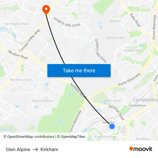 Glen Alpine to Kirkham map