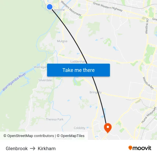 Glenbrook to Kirkham map