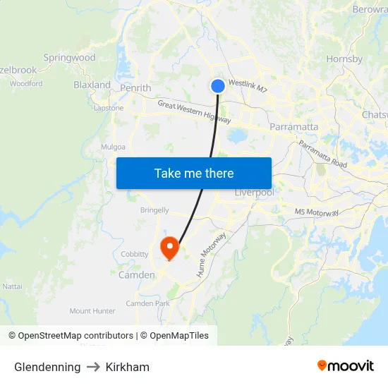 Glendenning to Kirkham map