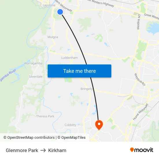 Glenmore Park to Kirkham map