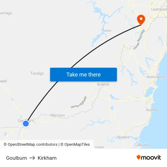 Goulburn to Kirkham map