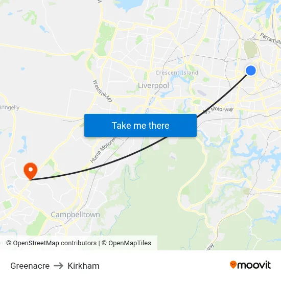 Greenacre to Kirkham map