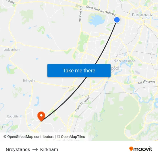 Greystanes to Kirkham map
