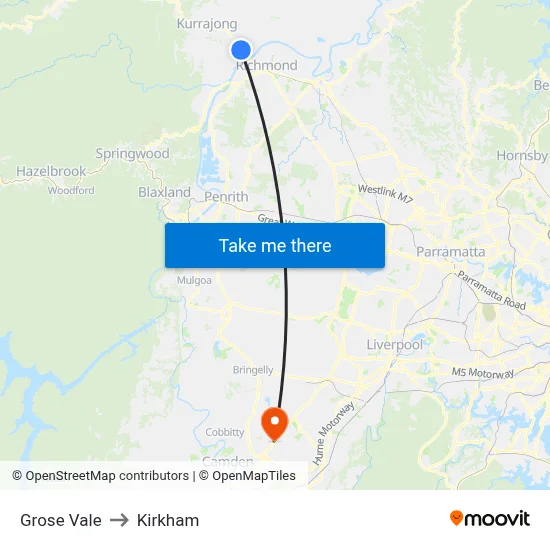 Grose Vale to Kirkham map