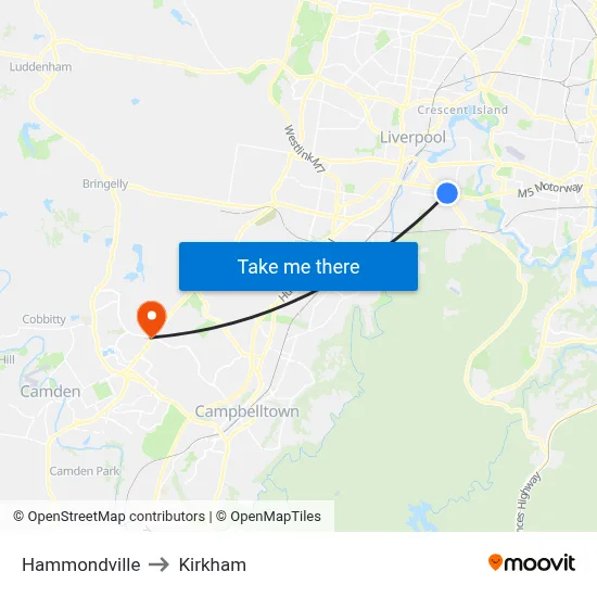 Hammondville to Kirkham map