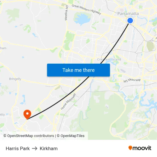 Harris Park to Kirkham map