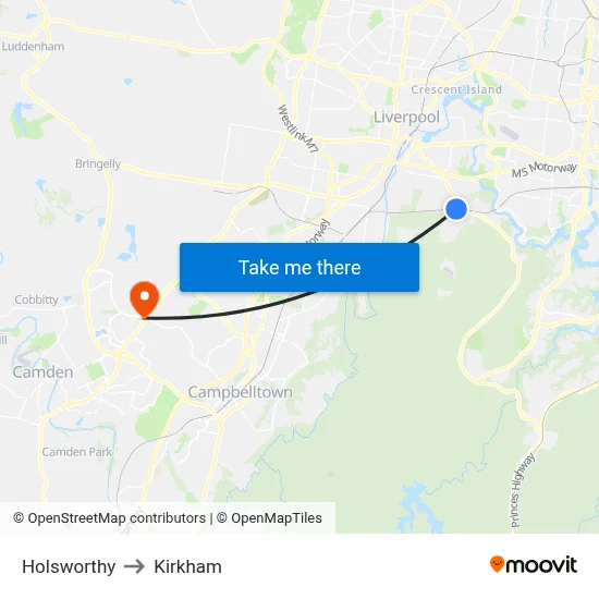 Holsworthy to Kirkham map
