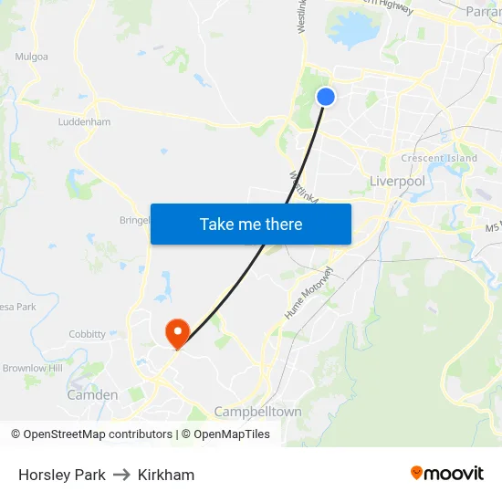 Horsley Park to Kirkham map