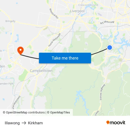 Illawong to Kirkham map