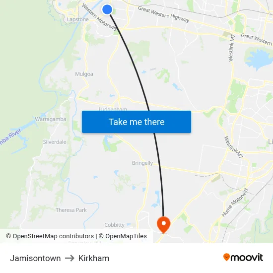 Jamisontown to Kirkham map