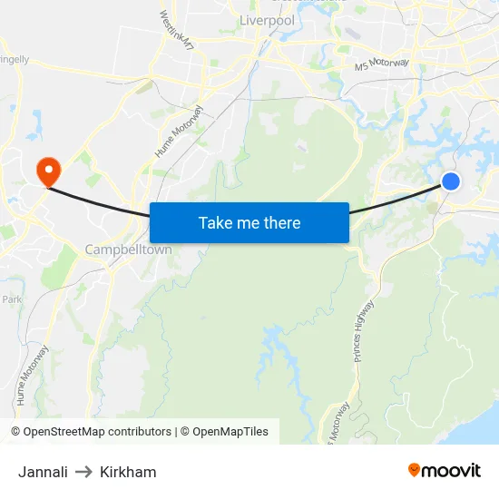Jannali to Kirkham map