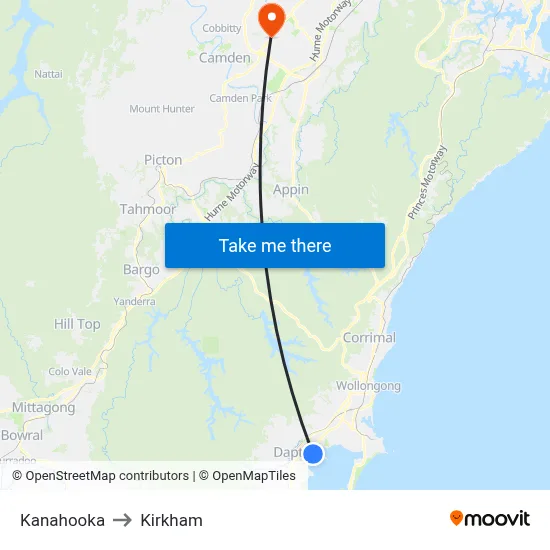 Kanahooka to Kirkham map