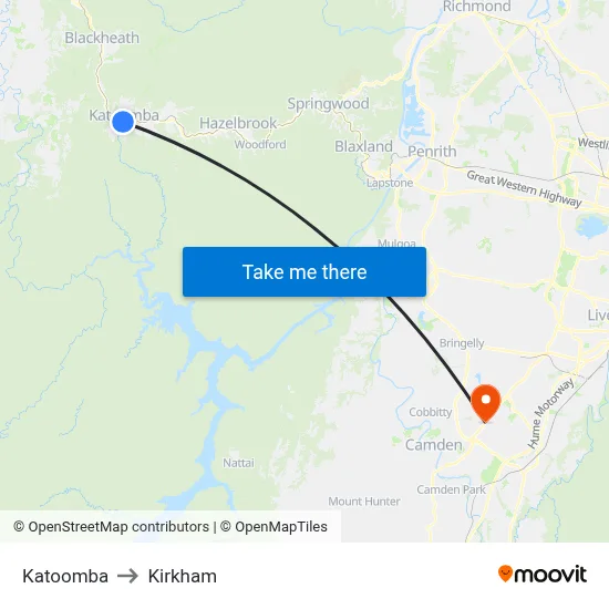 Katoomba to Kirkham map