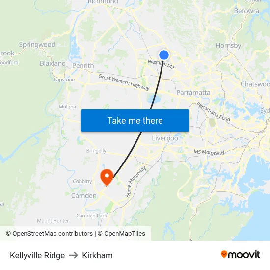 Kellyville Ridge to Kirkham map