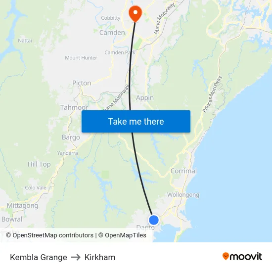 Kembla Grange to Kirkham map