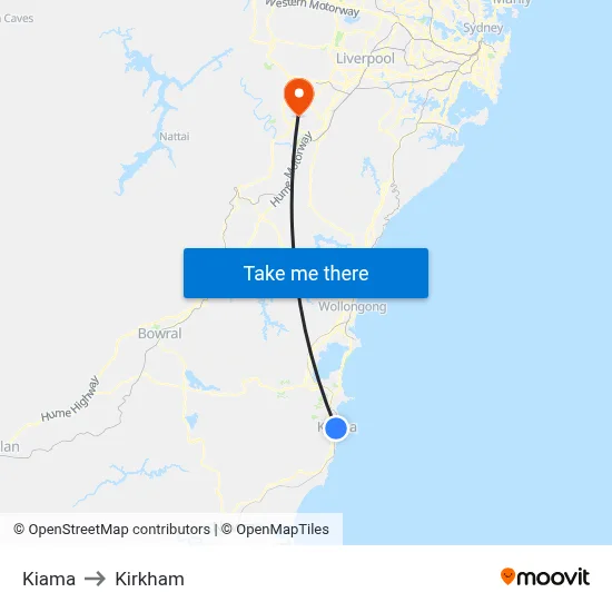 Kiama to Kirkham map