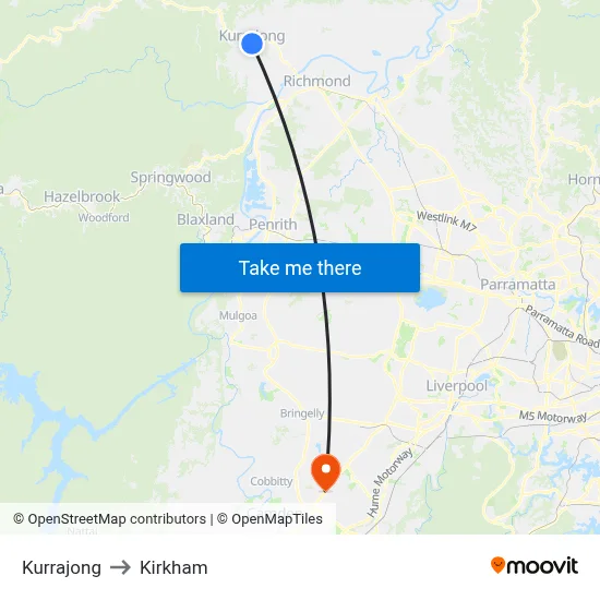 Kurrajong to Kirkham map