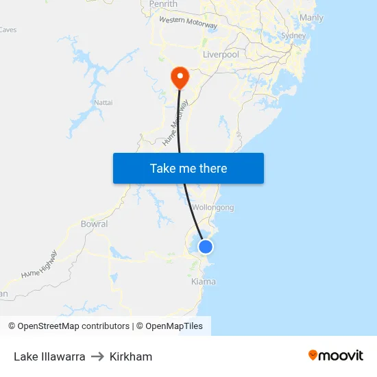 Lake Illawarra to Kirkham map
