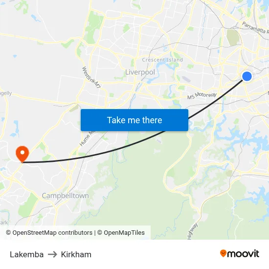 Lakemba to Kirkham map