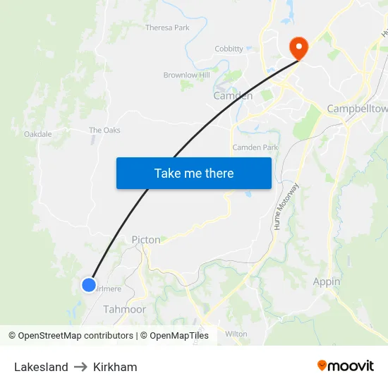Lakesland to Kirkham map