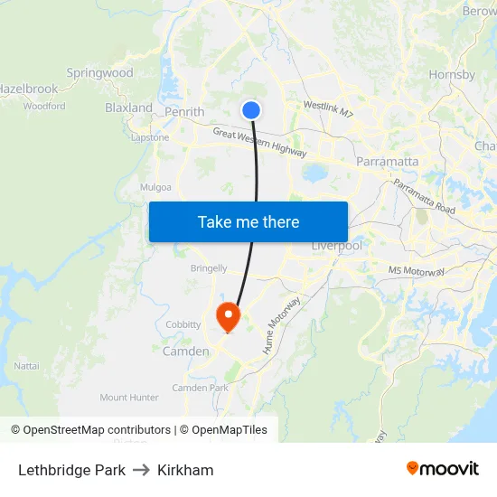 Lethbridge Park to Kirkham map