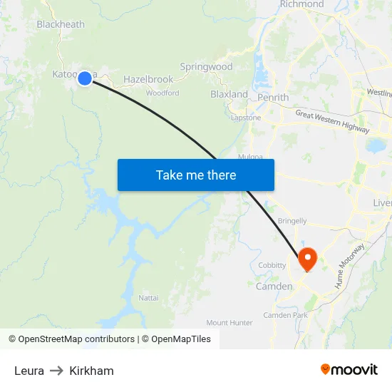 Leura to Kirkham map