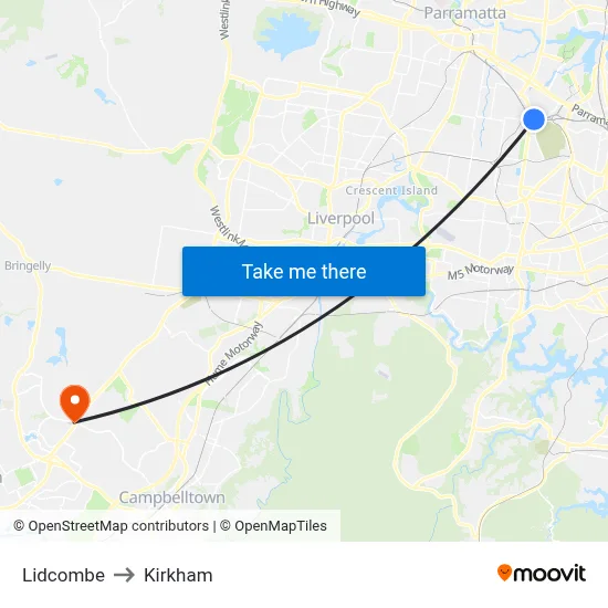 Lidcombe to Kirkham map