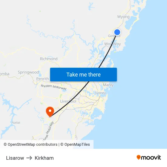 Lisarow to Kirkham map