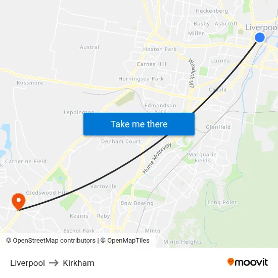 Liverpool to Kirkham map